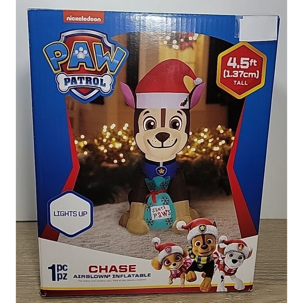 Gemmy 4.5' Airblown Paw Patrol Christmas Chase w Santa Paws Sack Lights up NIB